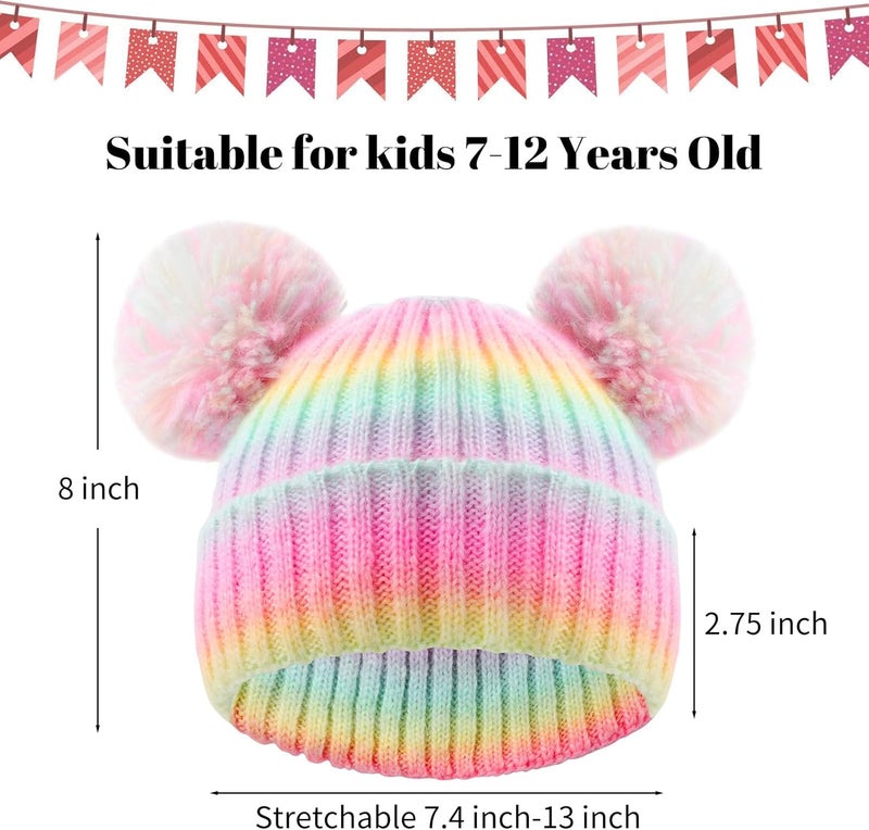 ACTLATI Kids Winter Knitted Beanie Hat Colorful Pompom Ears Ski Hat for Boy Girl(Ages 7-12) - Image 4